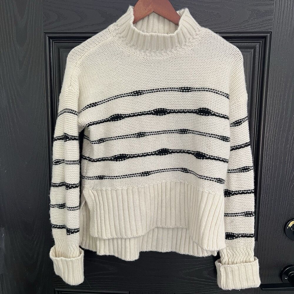 Veronica Beard Viori Striped Mock-Neck Sweater Wool Size M